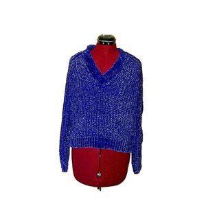 Marled Reunited Womens Sweater Size XS Cobalt Blue Twist Sleeve Pullover